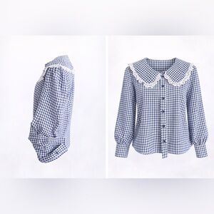 Intuition Paris Lace Collar Gingham Blouse Made in Italy